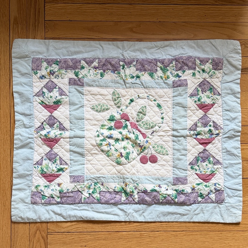 Floral Patchwork Quilted Blue red Purple Accents 30”x 24” pillow sham zipper